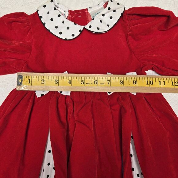 Small Steps Red Velvet Polkadot Bow 80s Party Baby Kid Dress 18 Months Christmas - Picture 8 of 8